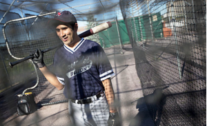 Aqil Sajjad in the batting cages 